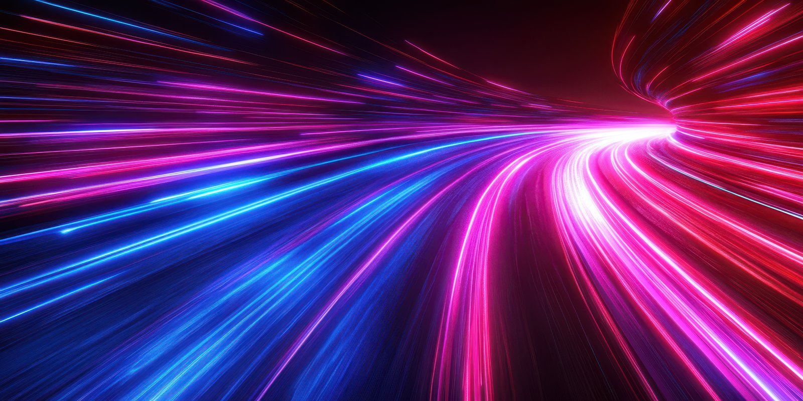 Vibrant light trails create a mesmerizing effect in a digital space with vivid pink and blue colors